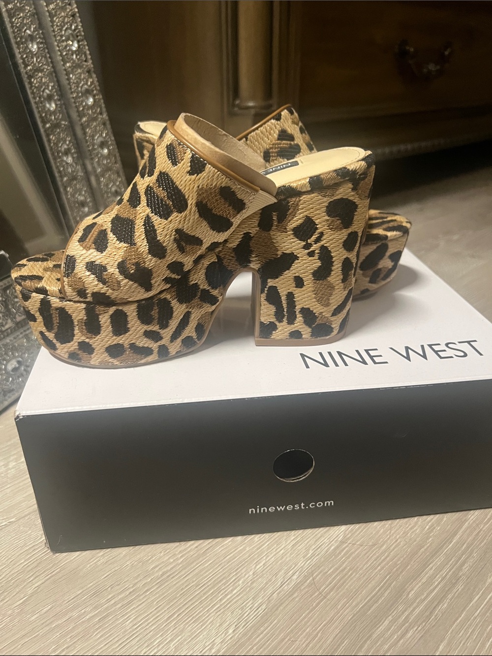 Nine West Leopard Print Platform Mule - Tan, Black